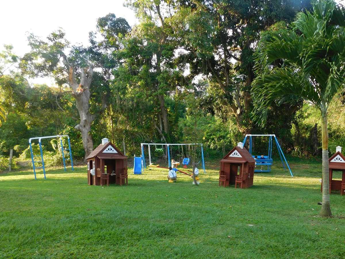 Parque y columpios en el césped